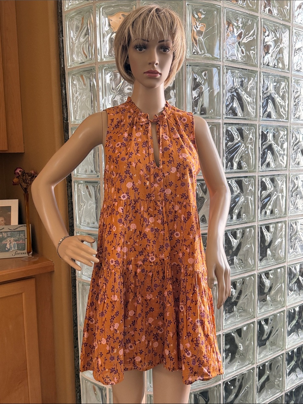 BB Dakota by Steve Madden Orange Floral Ruffled Tie Mini Dress